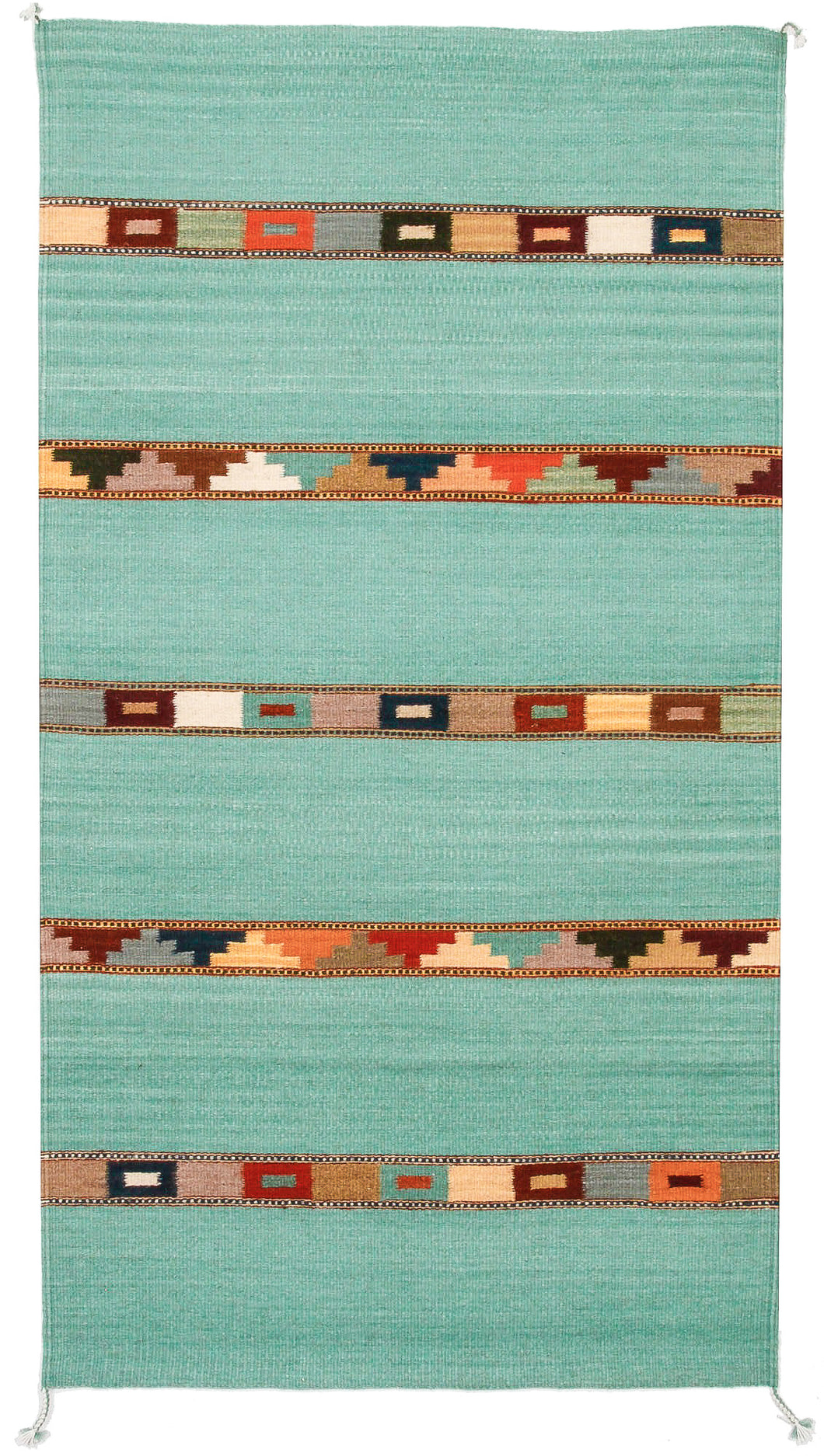 Handwoven Zapotec Indian Rug - Tipo Peru Jade Wool Oaxacan Textile