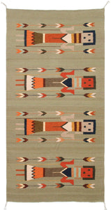 Handwoven Zapotec Indian Rug - Yei Green Wool Oaxacan Textile