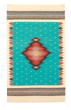 Load image into Gallery viewer, Handwoven Zapotec Indian Rug - Soplador Turquoise Wool Oaxacan Textile