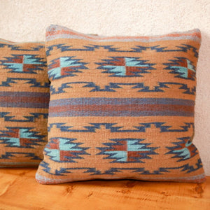 Handwoven Zapotec Indian Pillow - Crystal Azul Wool Oaxacan Textile