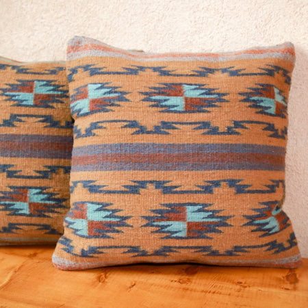Handwoven Zapotec Indian Pillow - Crystal Azul Wool Oaxacan Textile