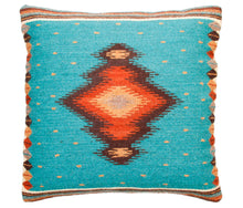Load image into Gallery viewer, Handwoven Zapotec Indian Pillow - Soplador Turquoise Wool Oaxacan Textile