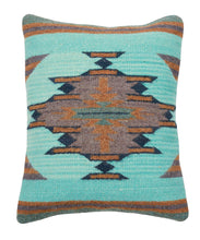 Load image into Gallery viewer, handwoven Zapotec Indian Pillow - Aqua Vallarta Wool Oaxacan Textile