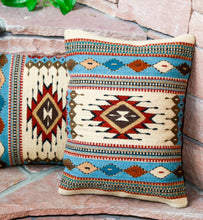 Load image into Gallery viewer, Handwoven Zapotec Indian Pillow - Saltillo Azul Wool Oaxacan Textile