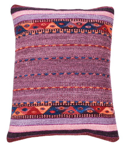 Handwoven Zapotec Indian Pillow - Violet Braids Wool Oaxacan Textile