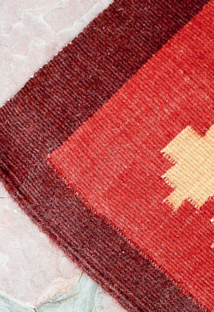 Handwoven Zapotec Rug - 1920s Rojo Natural Wool Textile