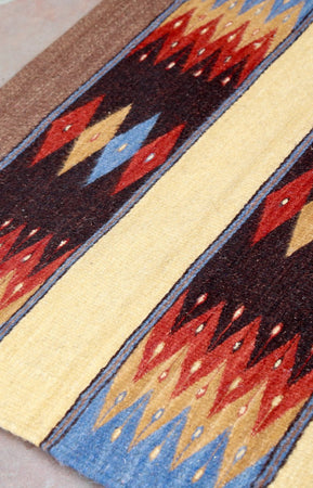 Handwoven Zapotec Indian Rug - Papalote Azul Wool Oaxacan Textile