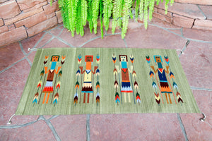 Handwoven Zapotec Indian Rug - Yei Green Wool Oaxacan Textile