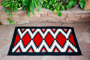 Handwoven Zapotec Indian Rug - Zapotec Diamond Wool Oaxacan Textile