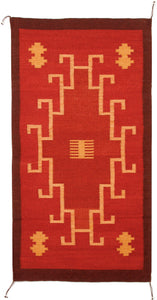 Handwoven Zapotec Rug - 1920s Rojo Natural Wool Textile