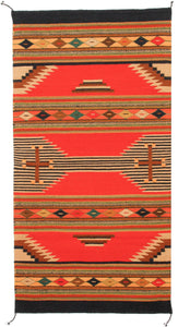 Handwoven Zapotec Indian Rug - Connected Cross Naranja Wool Oaxacan Textile