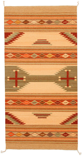 Handwoven Zapotec Indian Rug - Connected Cross Suave Wool Oaxacan Textile