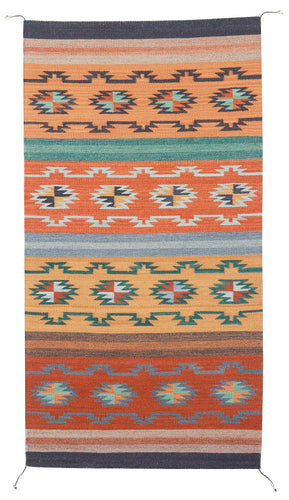Handwoven Zapotec Indian Rug - Crystal Azul Wool Oaxacan Textile