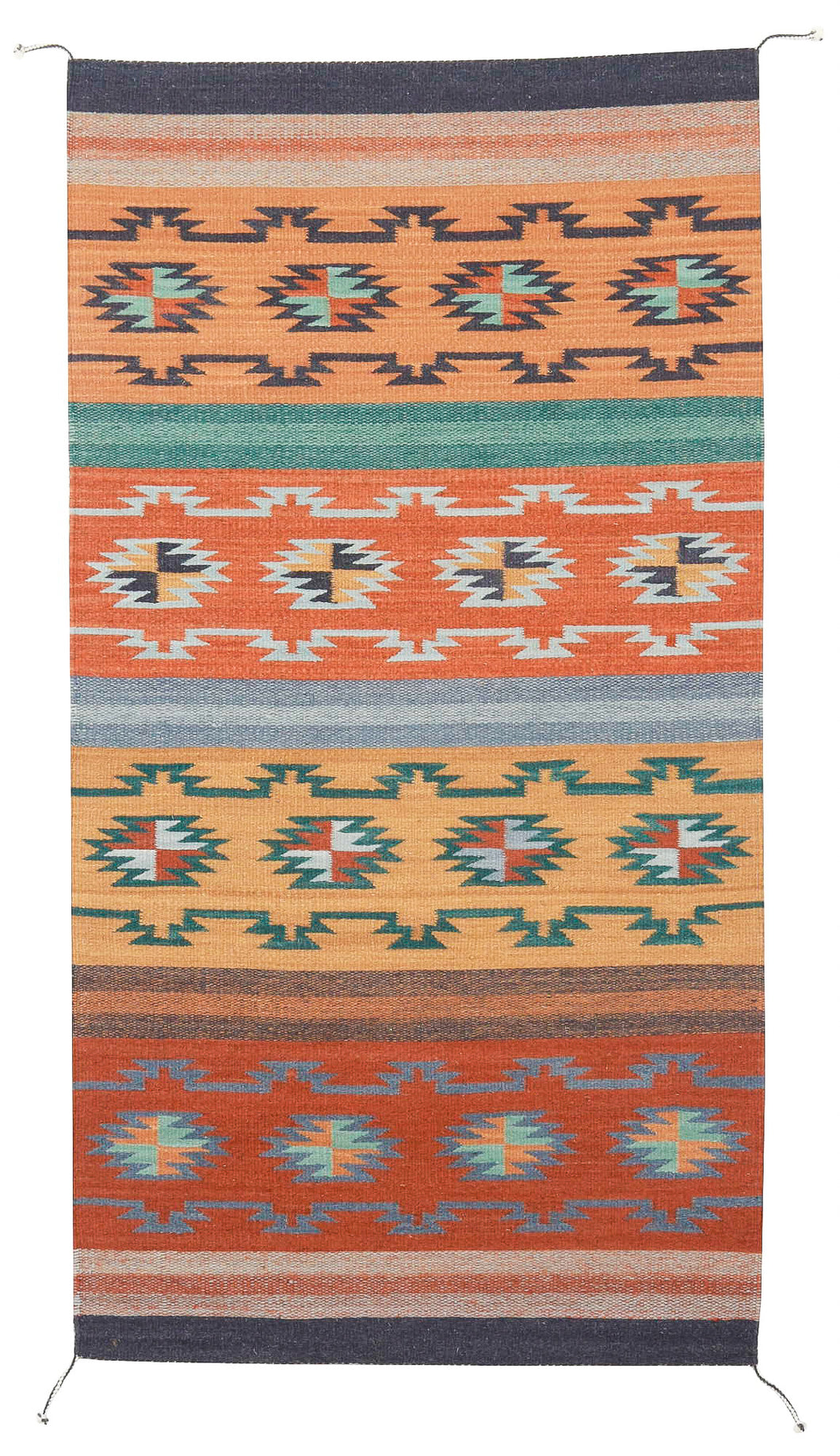 Handwoven Zapotec Indian Rug - Crystal Azul Wool Oaxacan Textile