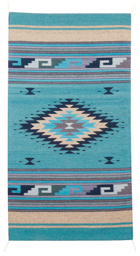 Handwoven Zapotec Indian Rug - Diamante Azul Wool Oaxacan Textile