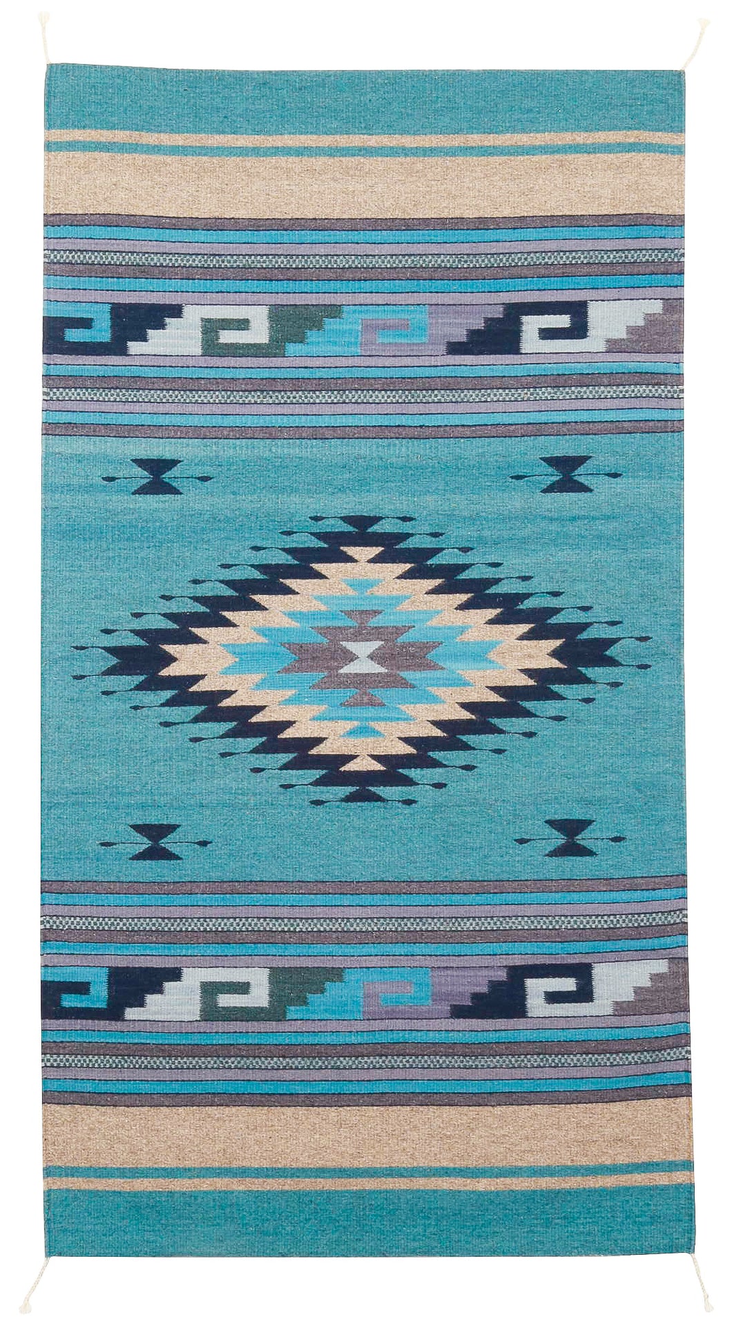 Handwoven Zapotec Indian Rug - Diamante Azul Wool Oaxacan Textile