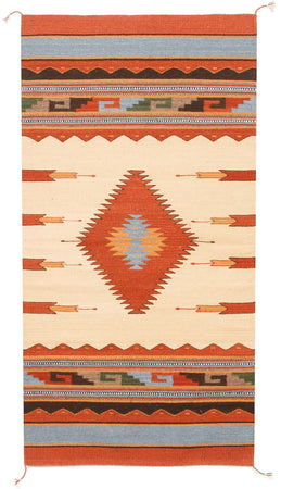 Handwoven Zapotec Indian Rug - Diamantes y Maguey Wool Oaxacan Textile