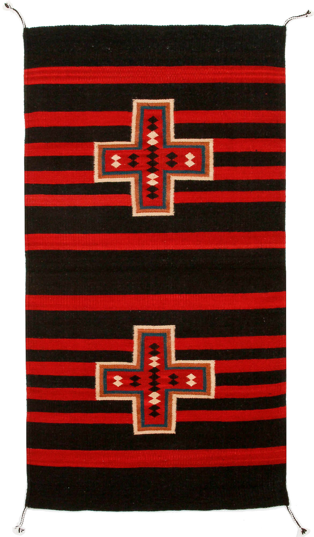 Handwoven Zapotec Indian Rug - Diamond within Cross Black Wool Oaxacan Textile