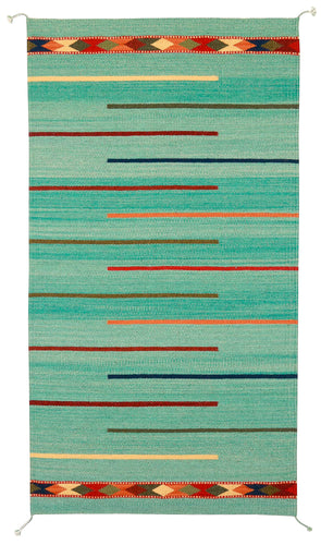 Handwoven Zapotec Indian Rug - Lineas Turquesas Wool Oaxacan Textile