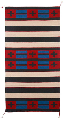 Handwoven Zapotec Indian Rug - Second Phase with Crosses Wool Oaxacan Textile