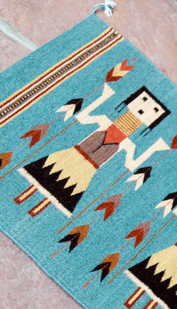 Handwoven Zapotec Indian Rug - Yei Blue Wool Oaxacan Textile