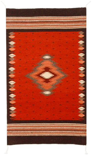 Handwoven Zapotec Indian Rug - Soplador Rust Wool Oaxacan Textile