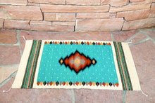 Load image into Gallery viewer, Handwoven Zapotec Indian Rug - Soplador Turquoise Wool Oaxacan Textile