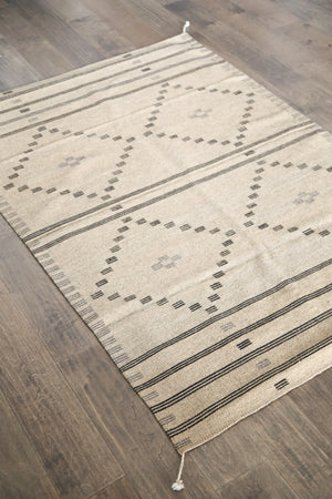 Handowven Zapotec Indian Rug - First Mesa Natural Wool Oaxacan Textile