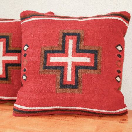 Handwoven Zapotec Indian Pillow - Cross with Diamonds Wool Oaxacan Textile