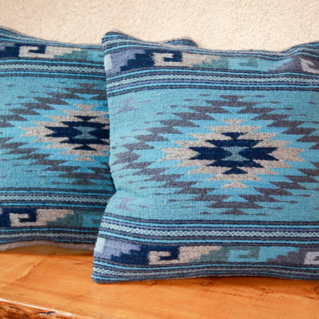 Handwoven Zapotec Indian Pillow - Diamante Azul Wool Oaxacan Textile