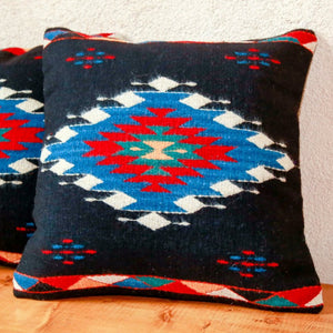 Handwoven Zapotec Indian Pillow - Diamante Negro Wool Oaxacan Textile