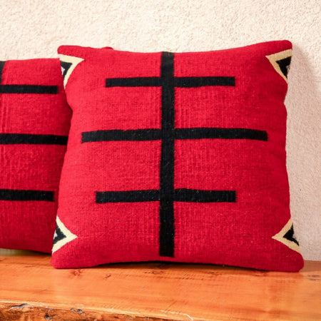Handwoven Zapotec Indian Pillow - Doble Cruces Rojo Wool Oaxacan Textile