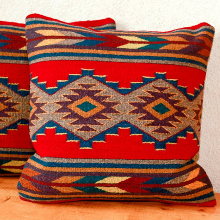 Handwoven Zapotec Indian Pillow - Efrain's Red Wool Oaxacan Textile