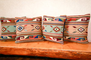 Handwoven Zapotec Indian Pillow - Ganchos y Medallions Verdes Wool Oaxacan Textile