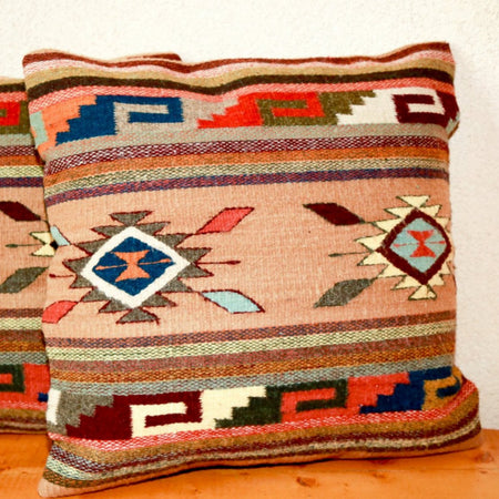 Handwoven Zapotec Indian Pillow - Ganchos y Medallion Wool Oaxacan Textile
