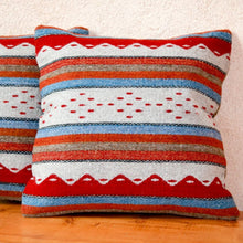 Load image into Gallery viewer, Handwoven Zapotec Indian Pillow - Montanitas Azul y Rojo
