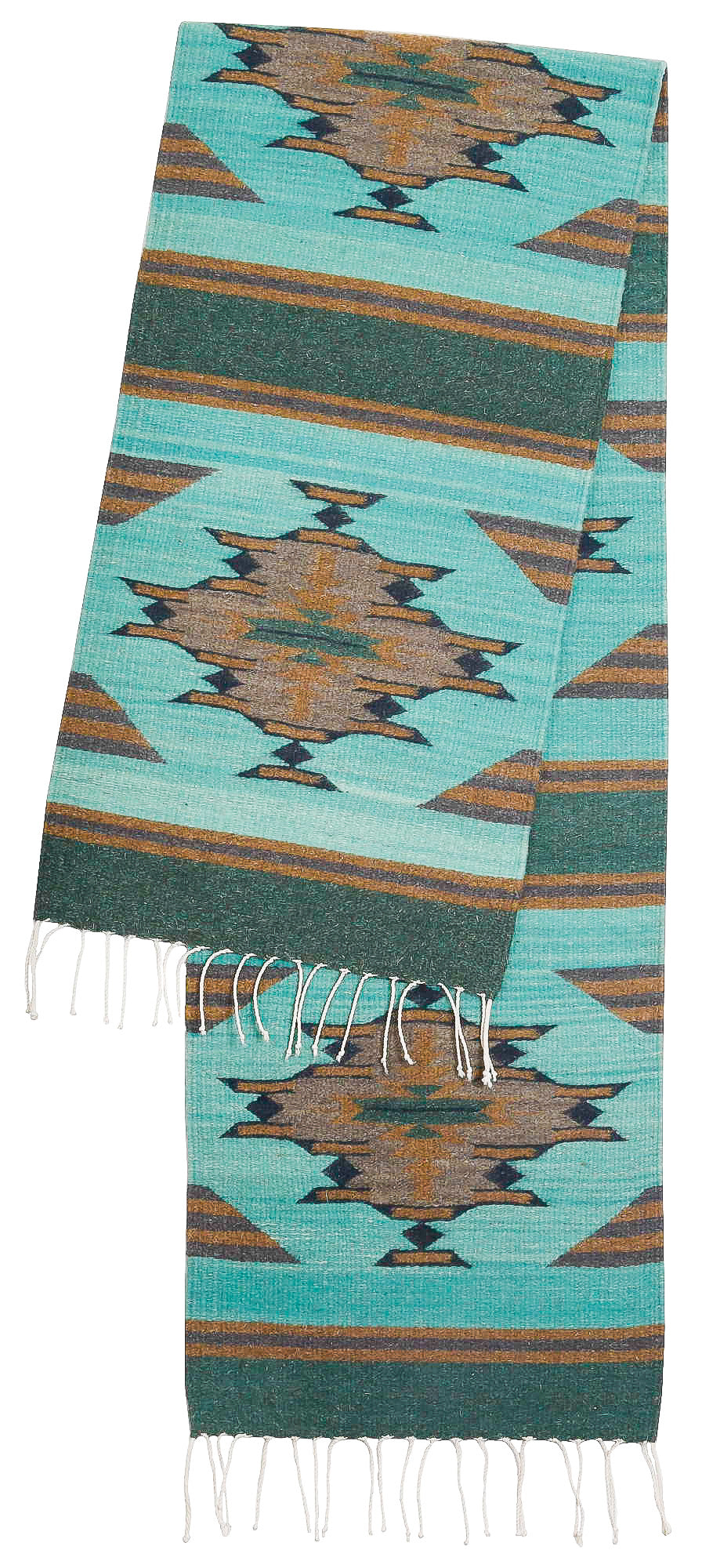 Handwoven Zapotec Indian Table Runner - Aqua Vallarta Wool Oaxacan Textile