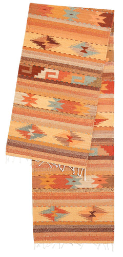 Handwoven Zapotec Tablerunner - Autumn Crystal Medallions Wool Oaxacan Textile