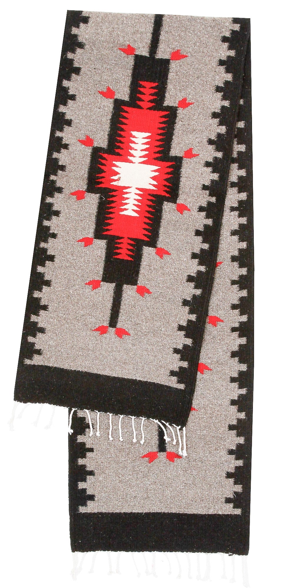 Handwoven Zapotec Indian Table Runner - Kaibito Grey Wool Oaxacan Textile