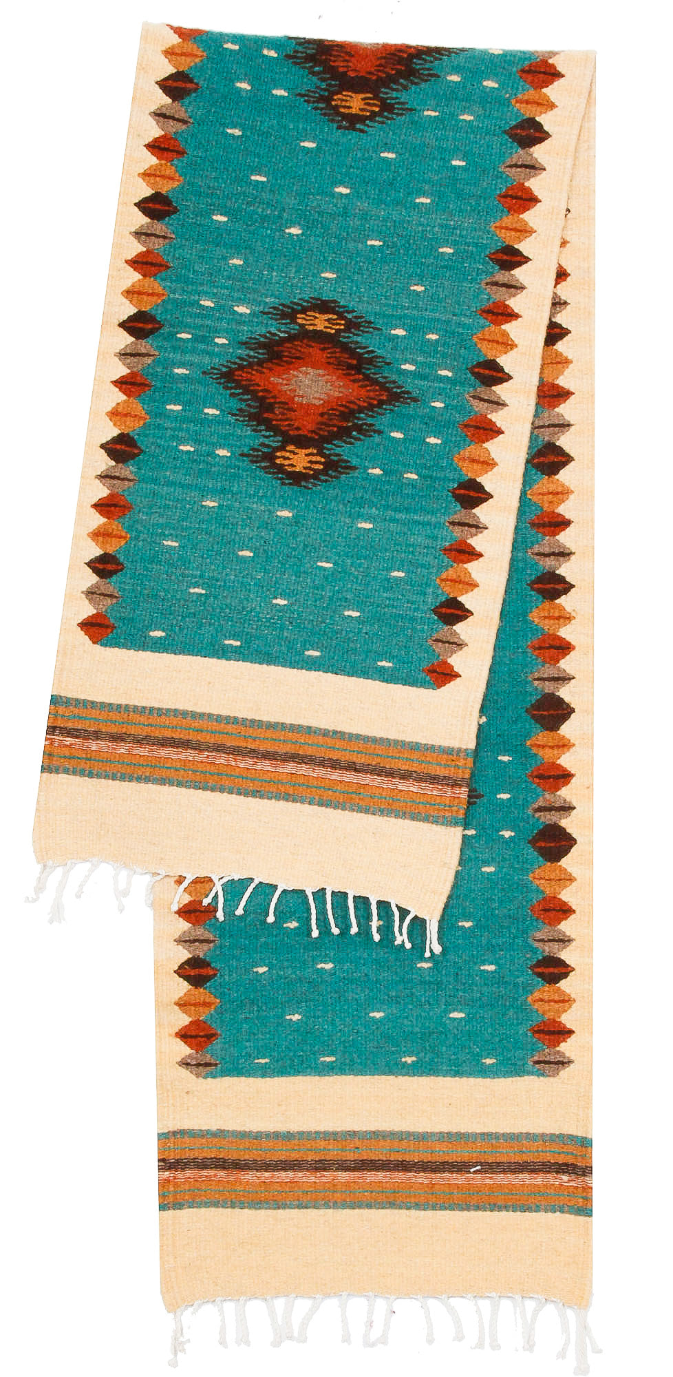 Handwoven Zapotec Indian Table Runner - Soplador Turquoise Wool Oaxacan Textile