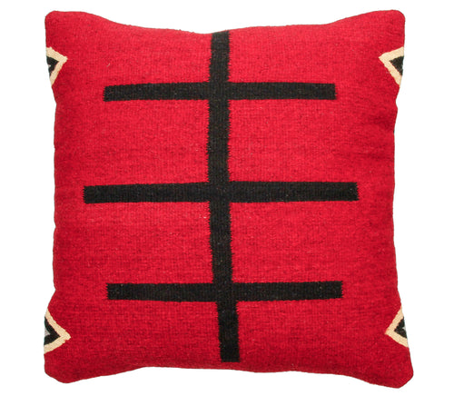 Handwoven Zapotec Indian Pillow - Doble Cruces Rojo Wool Oaxacan Textile