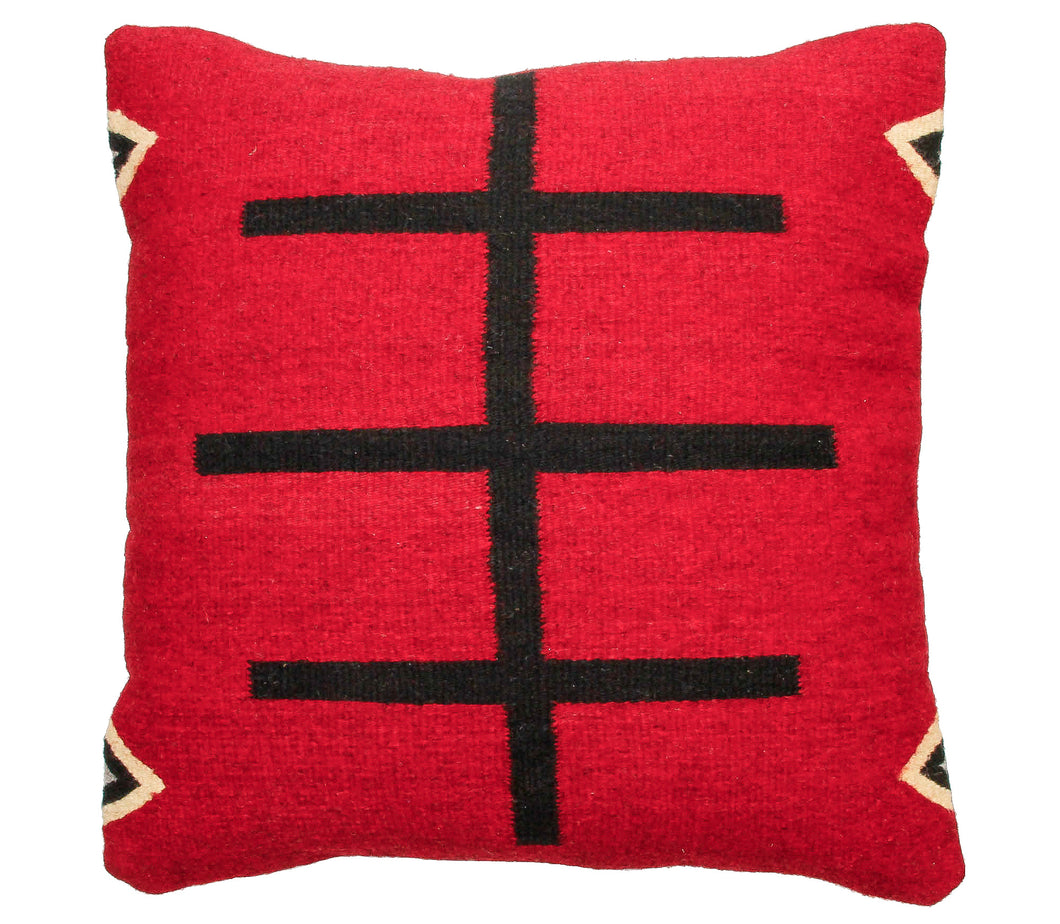 Handwoven Zapotec Indian Pillow - Doble Cruces Rojo Wool Oaxacan Textile