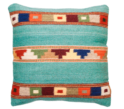 Handwoven Zapotec Indian Pillow - Tipo Peru jade Wool Oaxacan Textile