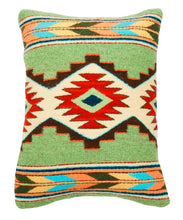 Load image into Gallery viewer, Handwoven Zapotec Indian Pillow - Efrain&#39;s Diamantes Verdes Wool Oaxacan Textile
