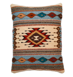 Handwoven Zapotec Indian Pillow - Saltillo Azul Wool Oaxacan Textile