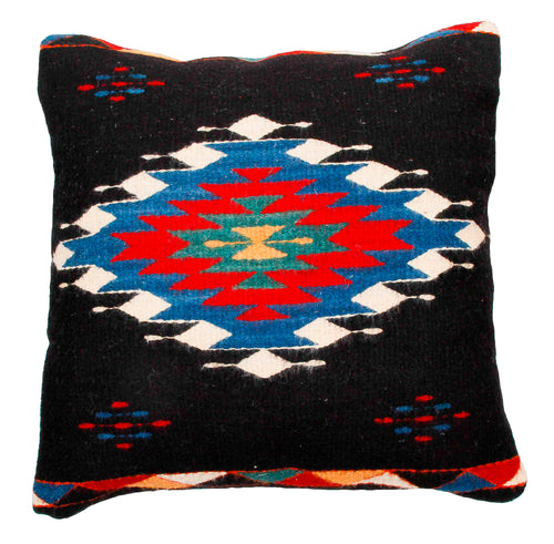 Handwoven Zapotec Indian Pillow - Diamante Negro Wool Oaxacan Textile