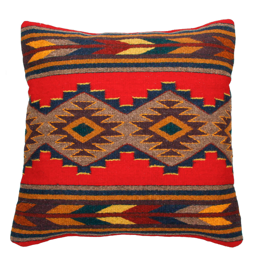 Handwoven Zapotec Indian Pillow - Efrain's Red Wool Oaxacan Textile