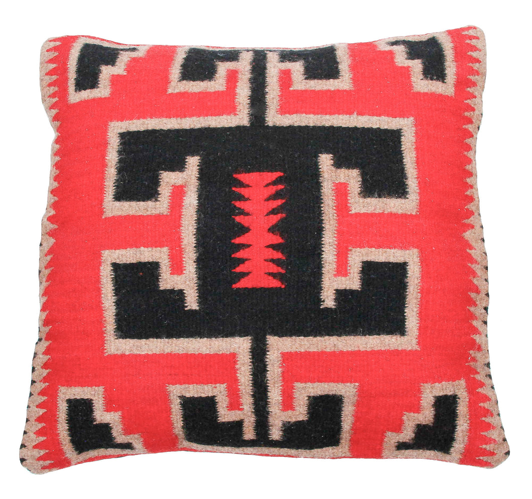 Handwoven Zapotec Indian Pillow - Kaibito Red Wool Oaxacan Textile