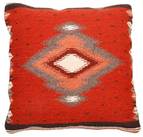 Handwoven Zapotec Indian Pillow - Soplador Rust Wool Oaxacan Textile