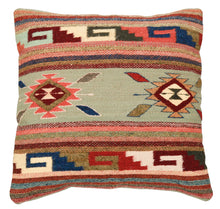 Load image into Gallery viewer, Handwoven Zapotec Indian Pillow - Ganchos y Medallions Verdes Wool Oaxacan Textile